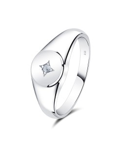 Round Plain Shape with Blink CZ Stone Silver Ring NSR-4042